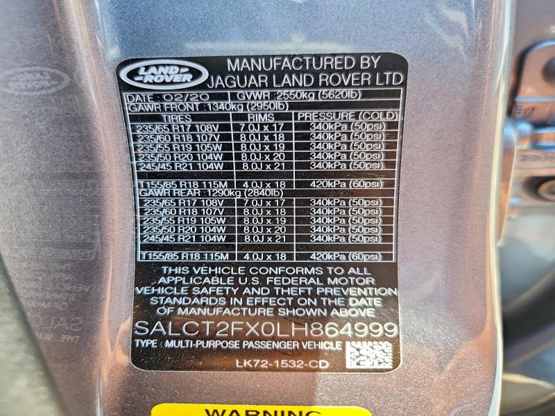 54732346 :رقم المزاد ، SALCT2FX0LH864999 vin ، 2020 Land Rover Discovery Sport مزاد بيع