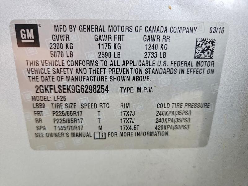 Продажа на аукционе авто 2016 Gmc Terrain, vin: 2GKFLSEK9G6298254, номер лота: 53638556