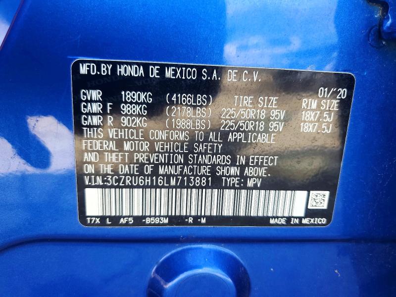 Продажа на аукционе авто 2020 Honda Hr-v, vin: 3CZRU6H16LM713881, номер лота: 53756586