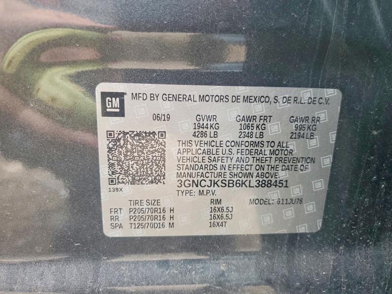 Продаж на аукціоні авто 2019 Chevrolet Trax, vin: 3GNCJKSB6KL388451, номер лоту: 53973986