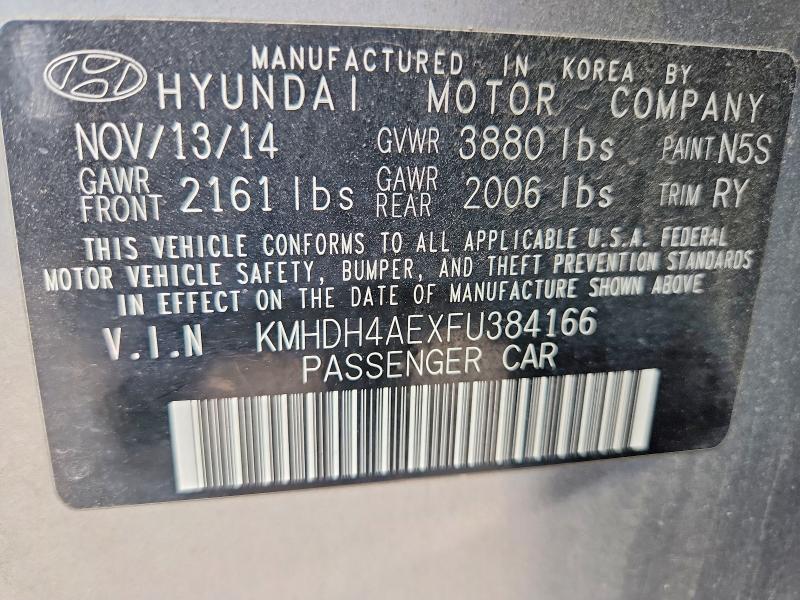 51788966 :رقم المزاد ، KMHDH4AEXFU384166 vin ، 2015 Hyundai Elantra مزاد بيع