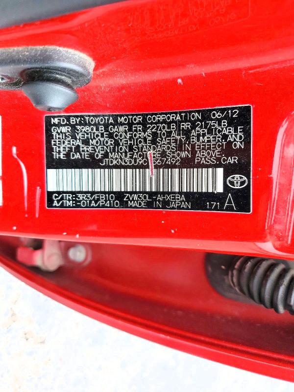 Aukcja sprzedaży 2012 Toyota Prius, vin: JTDKN3DU9C1567492, numer aukcji: 54845066