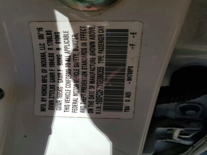 2016 Honda Civic მანქანა იყიდება აუქციონზე, vin: 19XFC2F7XGE086355, აუქციონის ნომერი: 52333976