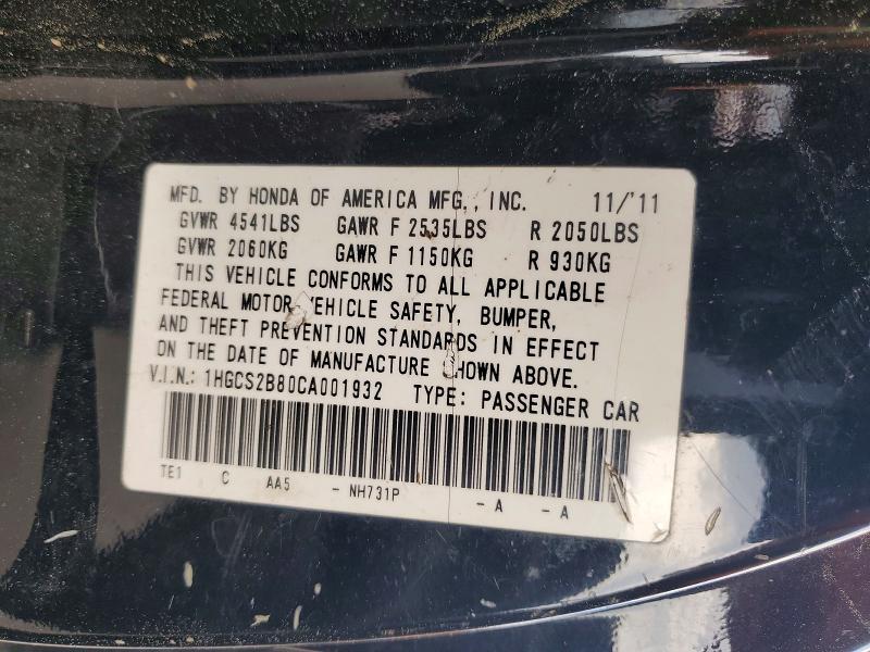Aukcja sprzedaży 2012 Honda Accord, vin: 1HGCS2B80CA001932, numer aukcji: 54177116
