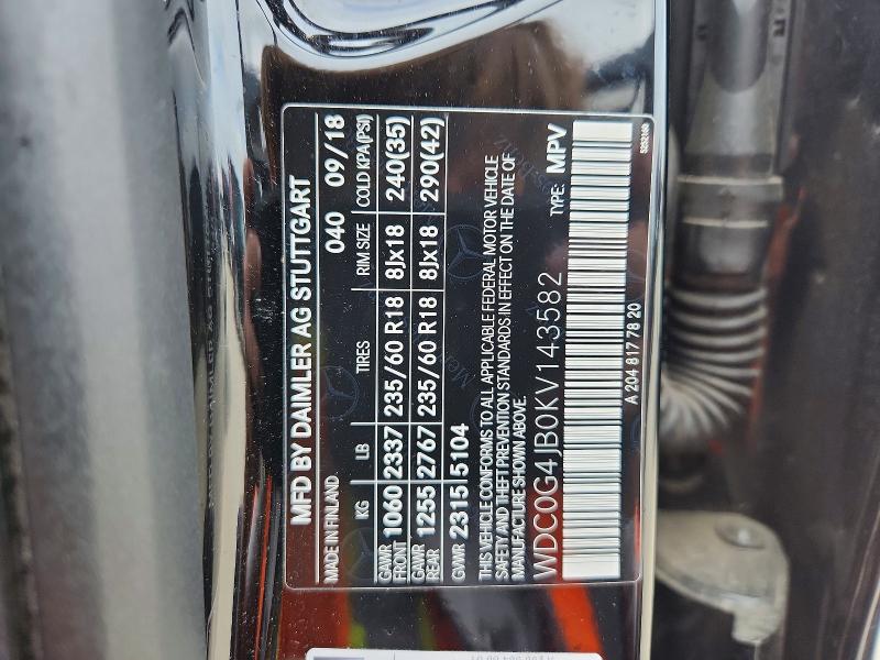 51960816 :رقم المزاد ، WDC0G4JB0KV143582 vin ، 2019 Mercedes-benz Glc مزاد بيع