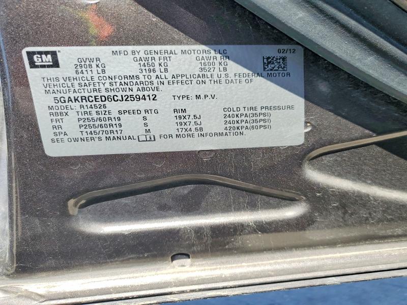 2012 Buick Enclave მანქანა იყიდება აუქციონზე, vin: 5GAKRCED6CJ259412, აუქციონის ნომერი: 53732176