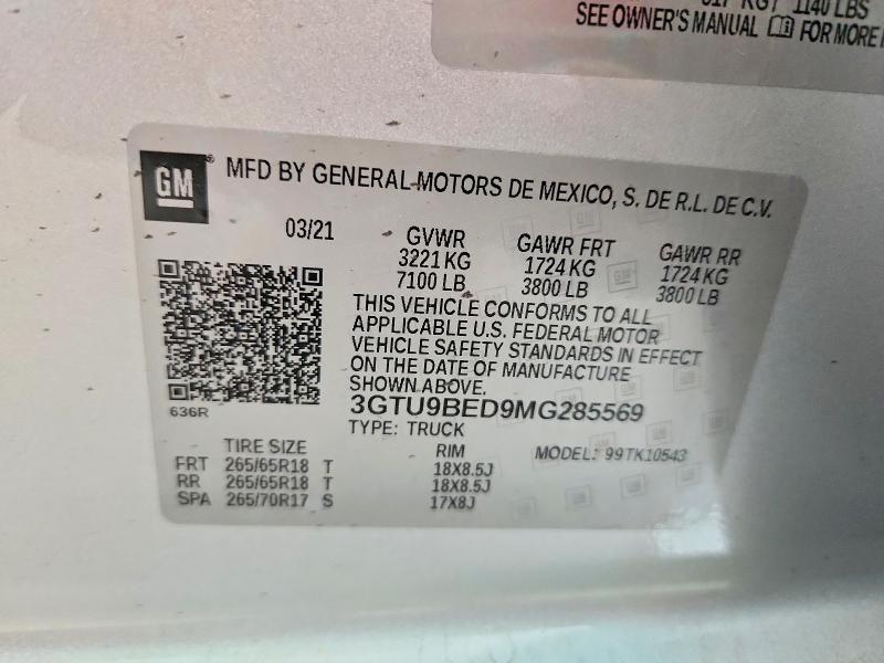Продаж на аукціоні авто 2021 Gmc Sierra, vin: 3GTU9BED9MG285569, номер лоту: 52514346