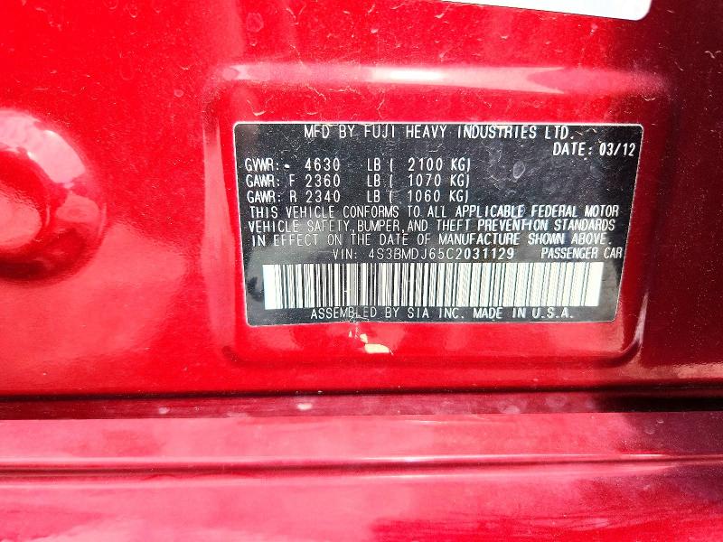 Aukcja sprzedaży 2012 Subaru Legacy, vin: 4S3BMDJ65C2031129, numer aukcji: 52773996