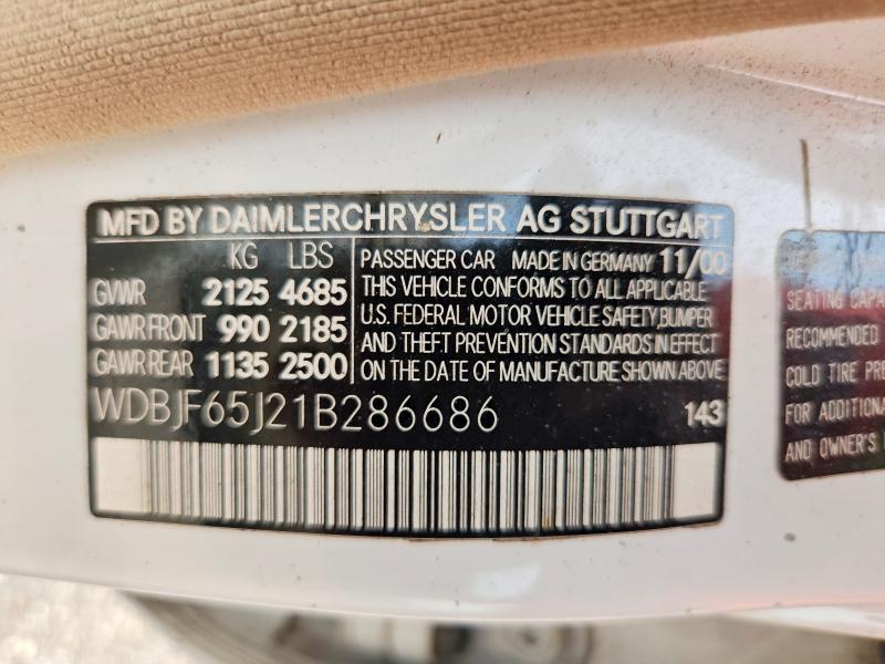 Aukcja sprzedaży 2001 Mercedes-benz E, vin: WDBJF65J21B286686, numer aukcji: 52706986