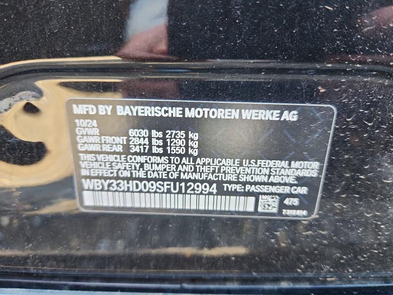 2025 Bmw I4 მანქანა იყიდება აუქციონზე, vin: WBY33HD09SFU12994, აუქციონის ნომერი: 53307956
