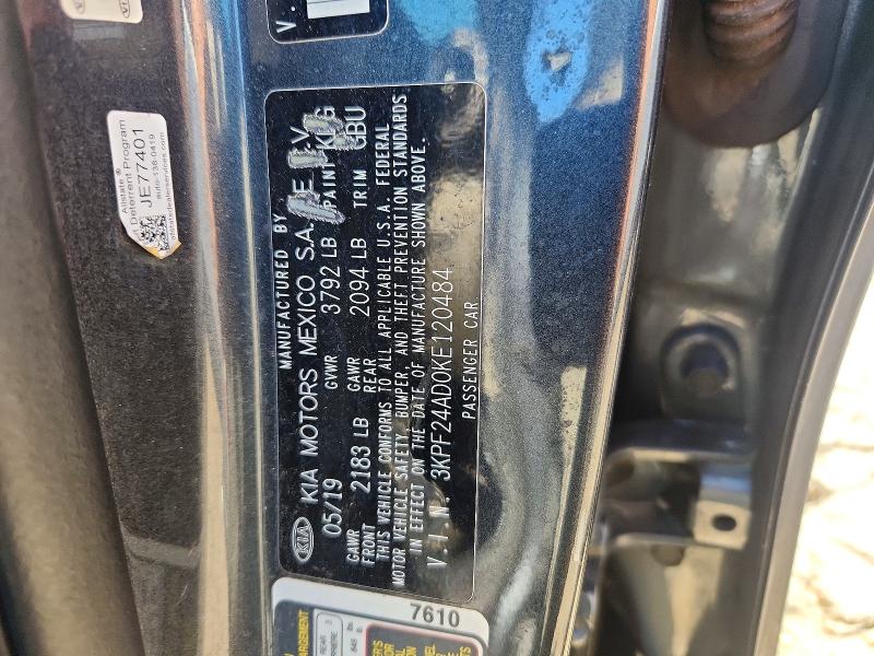 53961216 :رقم المزاد ، 3KPF24AD0KE120484 vin ، 2019 Kia Forte مزاد بيع