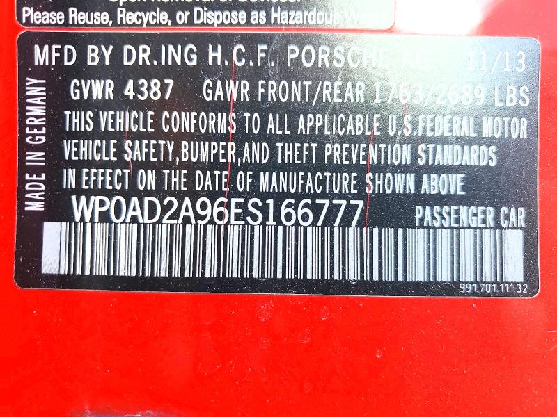 Продаж на аукціоні авто 2014 Porsche 911, vin: WP0AD2A96ES166777, номер лоту: 52337276