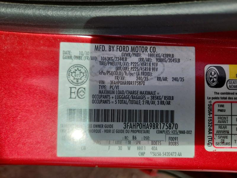 Aukcja sprzedaży 2011 Ford Fusion, vin: 3FAHP0HA9BR175870, numer aukcji: 53946906