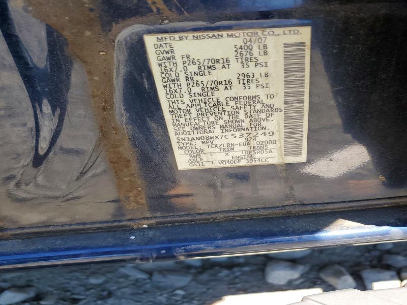 53672086 :رقم المزاد ، 5N1AN08WX7C537249 vin ، 2007 Nissan Xterra مزاد بيع