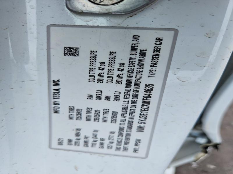 Продажа на аукционе авто 2021 Tesla Model 3, vin: 5YJ3E1ECXMF044635, номер лота: 54773036