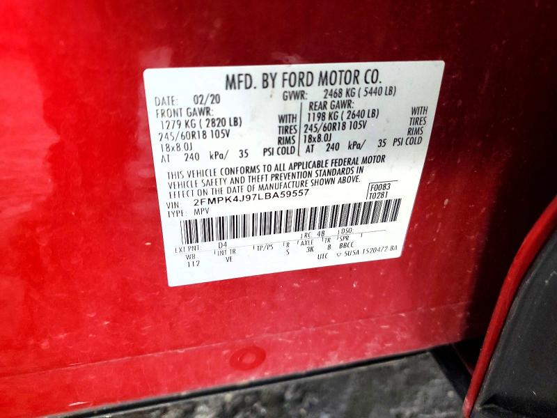 Aukcja sprzedaży 2020 Ford Edge, vin: 2FMPK4J97LBA59557, numer aukcji: 52233616