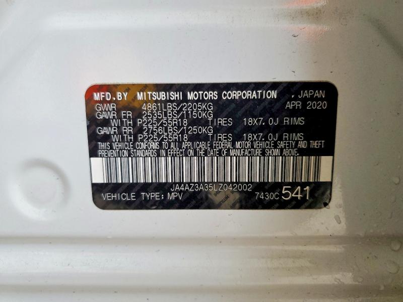 Продаж на аукціоні авто 2020 Mitsubishi Outlander, vin: JA4AZ3A35LZ042002, номер лоту: 52846506