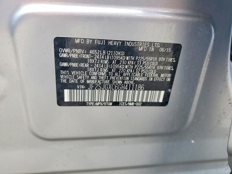 Продаж на аукціоні авто 2016 Subaru Forester, vin: JF2SJGXC6GH411186, номер лоту: 55557126