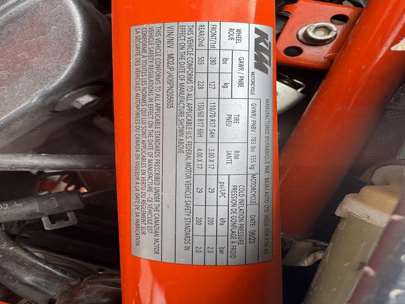2023 Ktm 390 მანქანა იყიდება აუქციონზე, vin: MD2JPJ406PN205605, აუქციონის ნომერი: 52991106