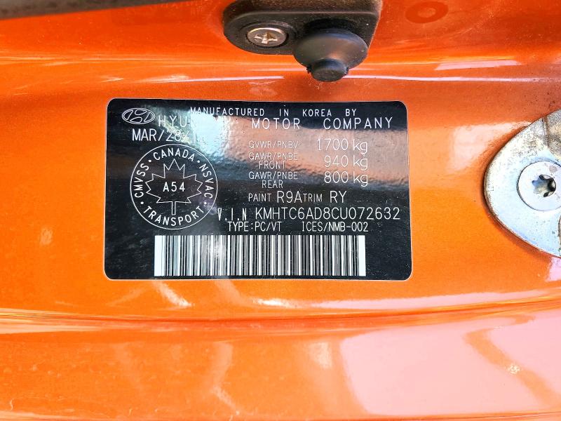 Aukcja sprzedaży 2012 Hyundai Veloster, vin: KMHTC6AD8CU072632, numer aukcji: 51590846