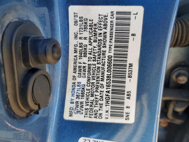 Продаж на аукціоні авто 2008 Honda Civic, vin: 1HGFA16538L006600, номер лоту: 53110376