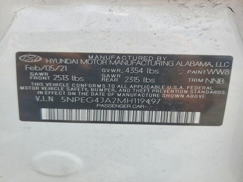 Aukcja sprzedaży 2021 Hyundai Sonata, vin: 5NPEG4JA2MH119497, numer aukcji: 53839826
