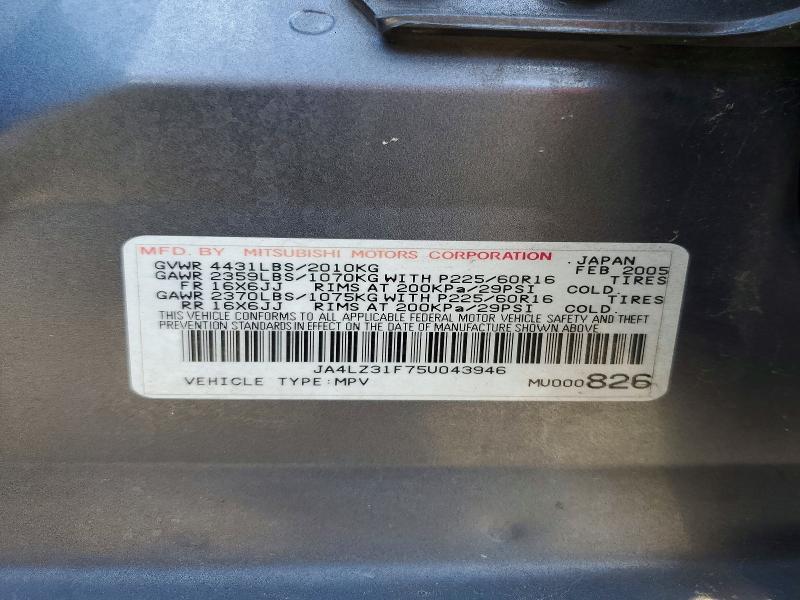 54306346 :رقم المزاد ، JA4LZ31F75U043946 vin ، 2005 Mitsubishi Outlander مزاد بيع