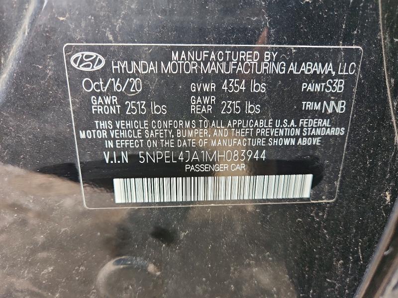 53990196 :رقم المزاد ، 5NPEL4JA1MH083944 vin ، 2021 Hyundai Sonata مزاد بيع
