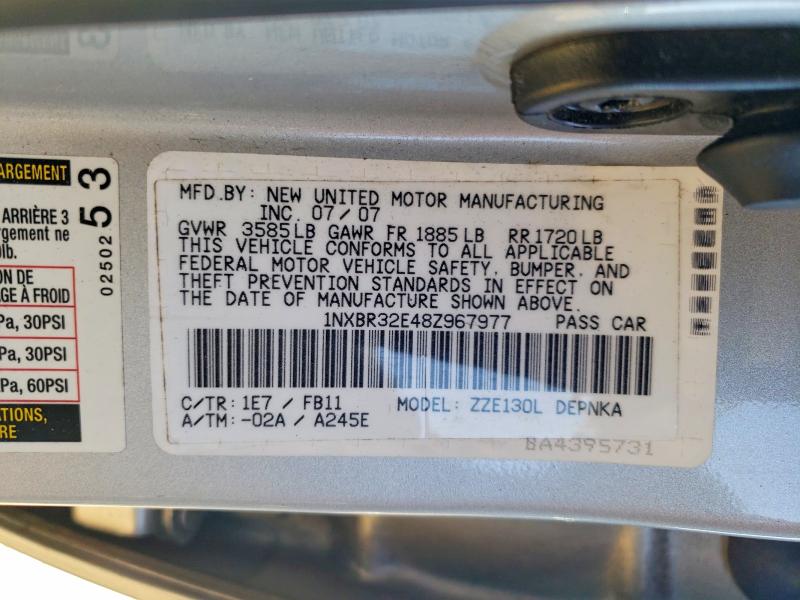 Продажа на аукционе авто 2008 Toyota Corolla, vin: 1NXBR32E48Z967977, номер лота: 54238656
