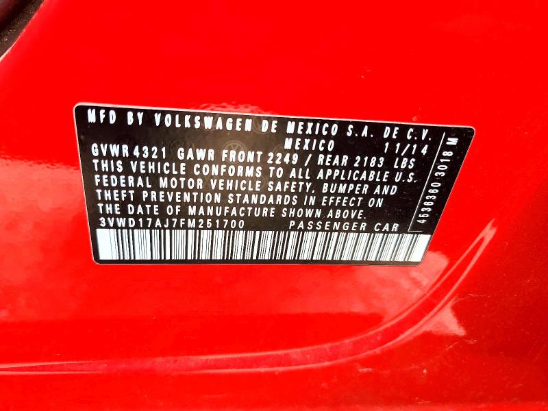 Aukcja sprzedaży 2015 Volkswagen Jetta, vin: 3VWD17AJ7FM251700, numer aukcji: 53126476