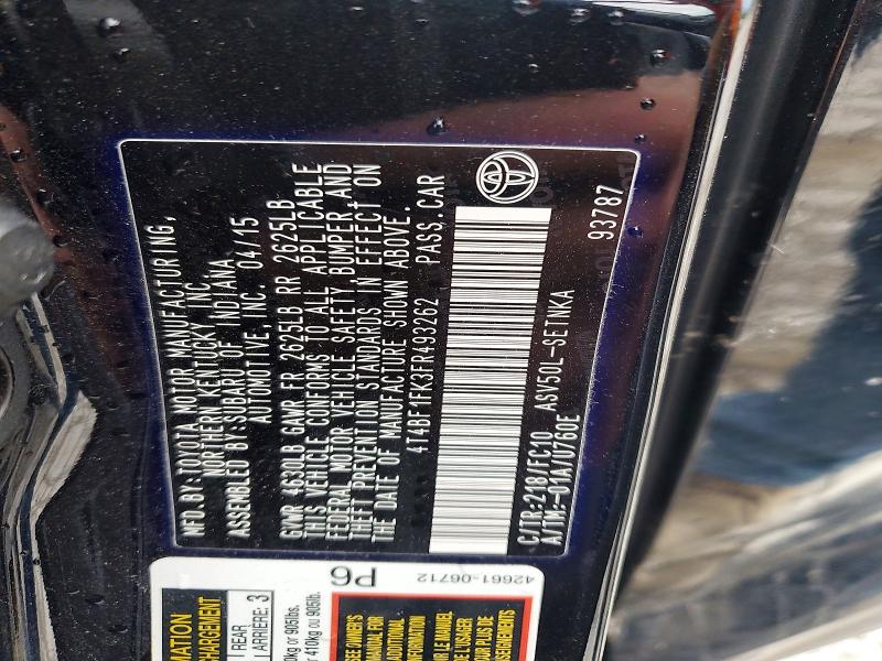 53703936 :رقم المزاد ، 4T4BF1FK3FR493262 vin ، 2015 Toyota Camry مزاد بيع