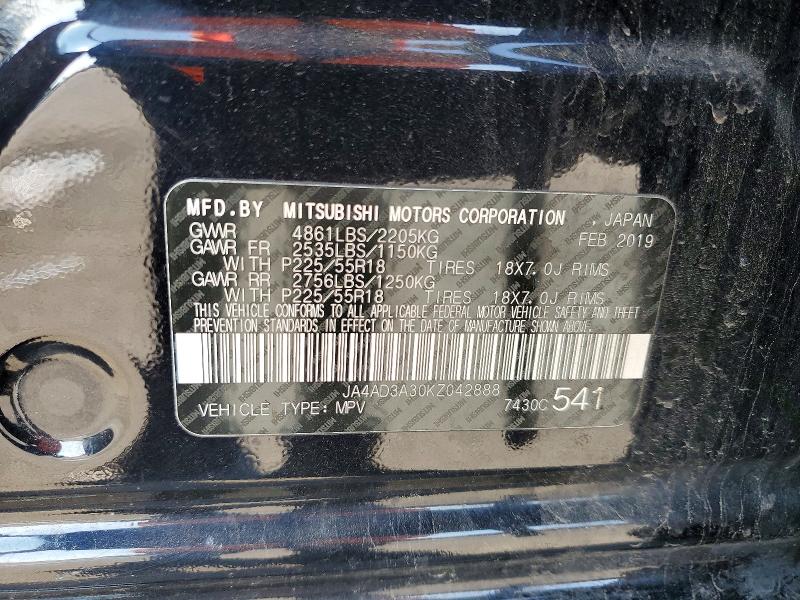 Продаж на аукціоні авто 2019 Mitsubishi Outlander, vin: JA4AD3A30KZ042888, номер лоту: 53789926
