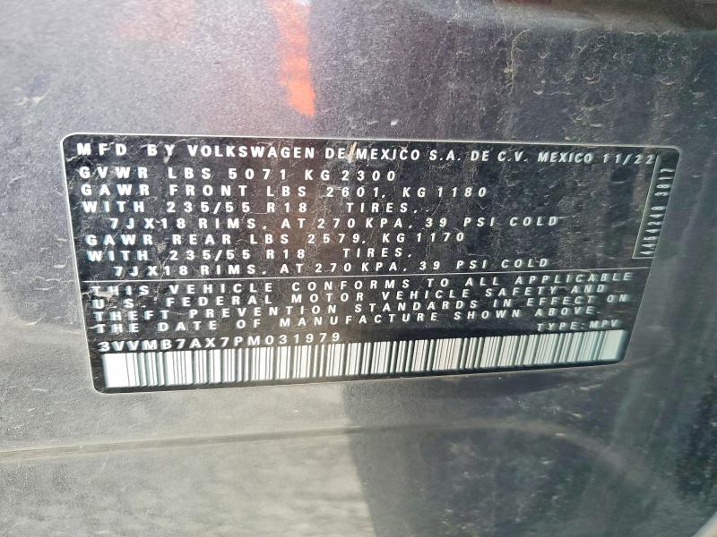 Aukcja sprzedaży 2023 Volkswagen Tiguan, vin: 3VVMB7AX7PM031979, numer aukcji: 53523056