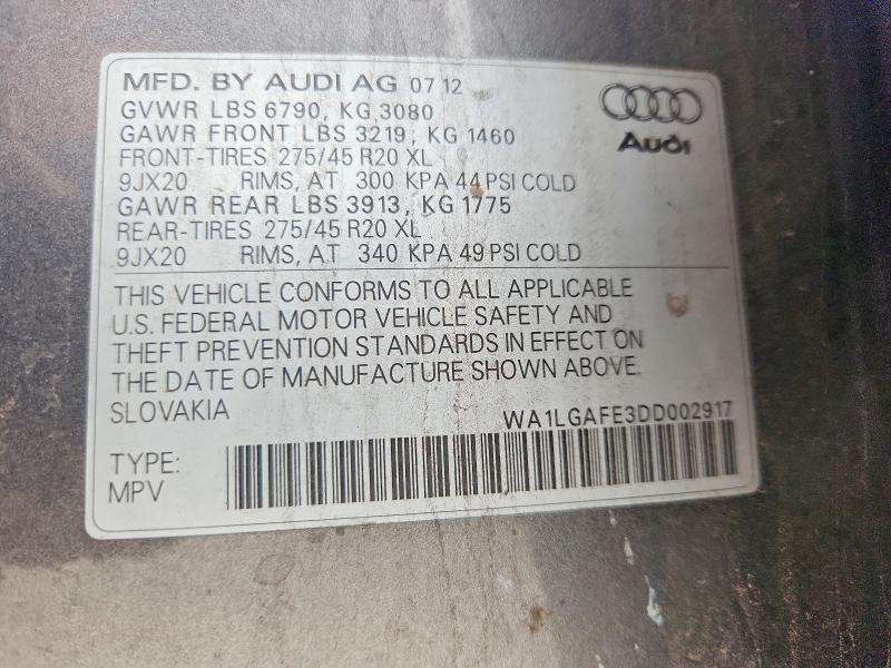 Aukcja sprzedaży 2013 Audi Q7, vin: WA1LGAFE3DD002917, numer aukcji: 55042456