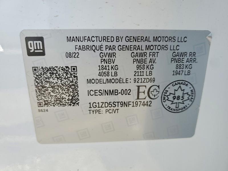 Продаж на аукціоні авто 2022 Chevrolet Malibu, vin: 1G1ZD5ST9NF197442, номер лоту: 54396416