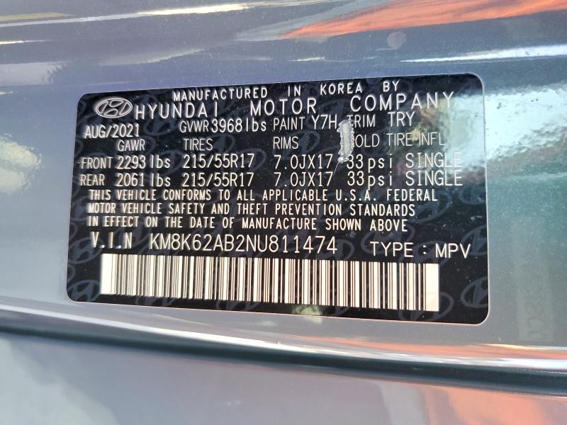 53217956 :رقم المزاد ، KM8K62AB2NU811474 vin ، 2022 Hyundai Kona مزاد بيع