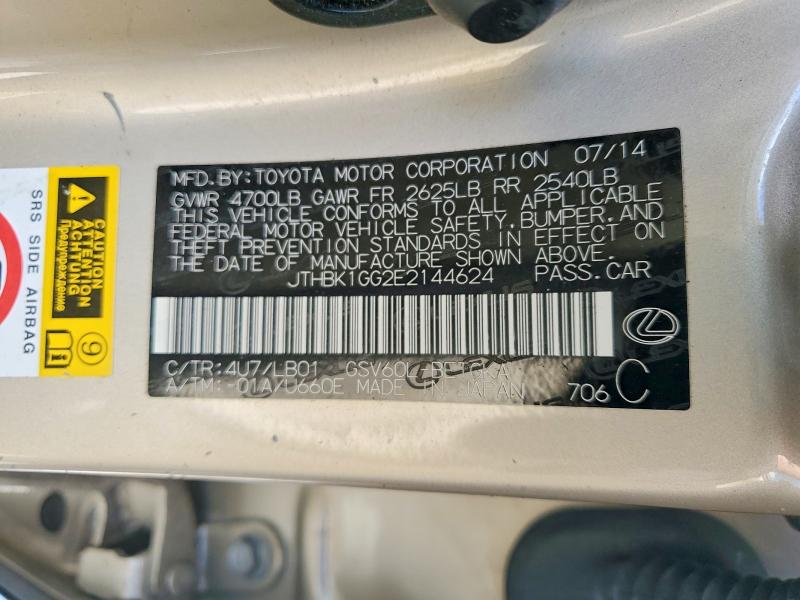 Продажа на аукционе авто 2014 Lexus Es, vin: JTHBK1GG2E2144624, номер лота: 52912486