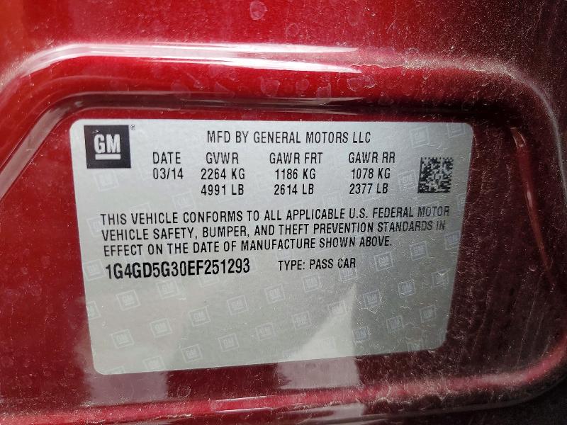 54778346 :رقم المزاد ، 1G4GD5G30EF251293 vin ، 2014 Buick Lacrosse مزاد بيع