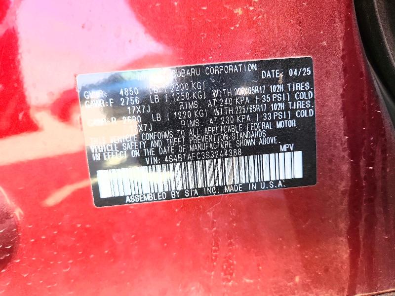 54498246 :رقم المزاد ، 4S4BTAFC3S3244388 vin ، 2025 Subaru Outback مزاد بيع