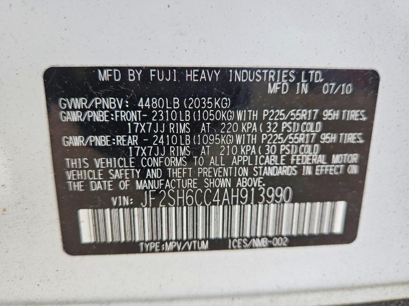 54840916 :رقم المزاد ، JF2SH6CC4AH913990 vin ، 2010 Subaru Forester مزاد بيع
