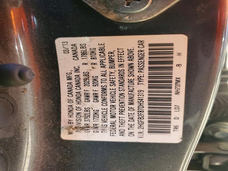 53137646 :رقم المزاد ، 2HGFB2F87DH541319 vin ، 2013 Honda Civic مزاد بيع