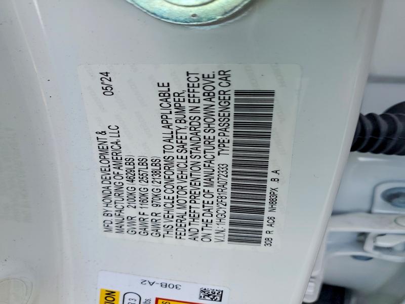 55412486 :رقم المزاد ، 1HGCY2F81RA072333 vin ، 2024 Honda Accord مزاد بيع