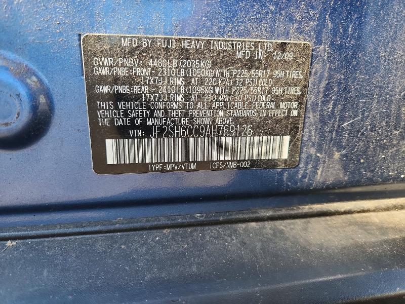 54105006 :رقم المزاد ، JF2SH6CC9AH769126 vin ، 2010 Subaru Forester مزاد بيع