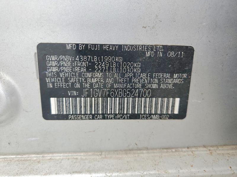 2011 Subaru Impreza მანქანა იყიდება აუქციონზე, vin: JF1GV7F6XBG524700, აუქციონის ნომერი: 54247126