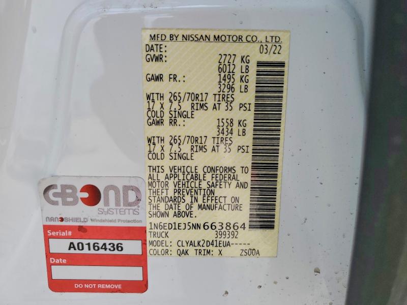 Aukcja sprzedaży 2022 Nissan Frontier, vin: 1N6ED1EJ5NN663864, numer aukcji: 53159366