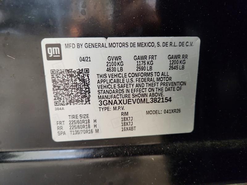 Aukcja sprzedaży 2021 Chevrolet Equinox, vin: 3GNAXUEV0ML382154, numer aukcji: 53652806
