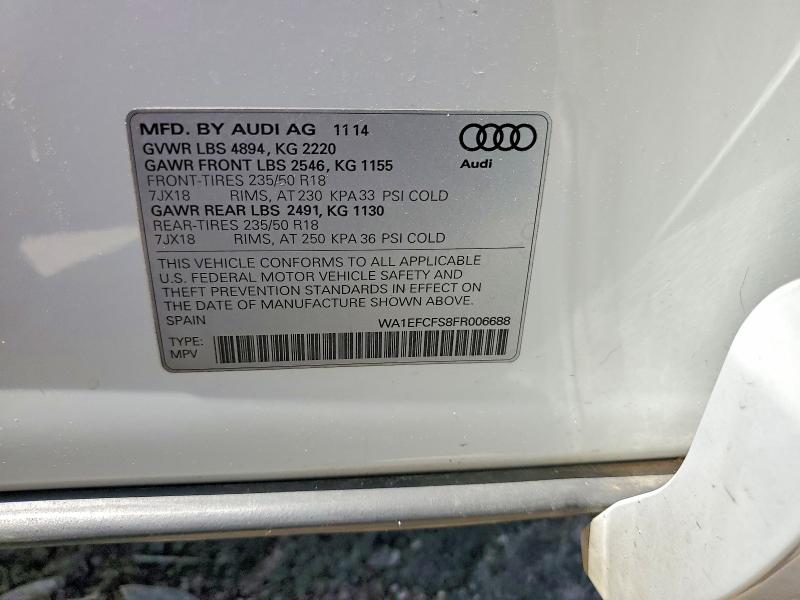 Продаж на аукціоні авто 2015 Audi Q3, vin: WA1EFCFS8FR006688, номер лоту: 54482196
