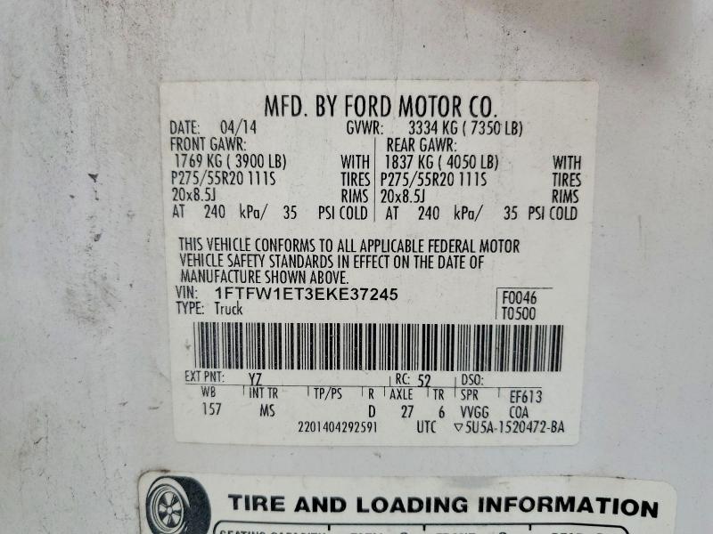 54325586 :رقم المزاد ، 1FTFW1ET3EKE37245 vin ، 2014 Ford F150 مزاد بيع