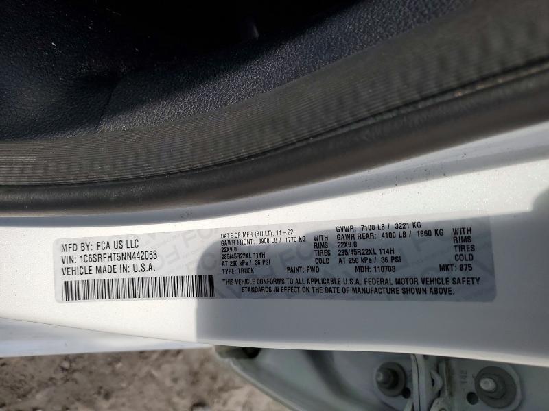Продаж на аукціоні авто 2022 Ram 1500, vin: 1C6SRFHT5NN442063, номер лоту: 54919316