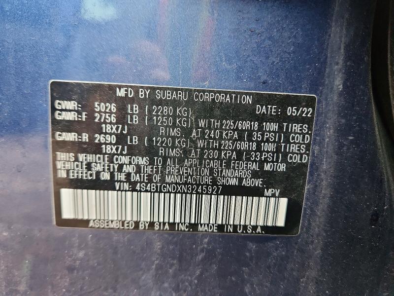 Aukcja sprzedaży 2022 Subaru Outback, vin: 4S4BTGNDXN3245927, numer aukcji: 53948596